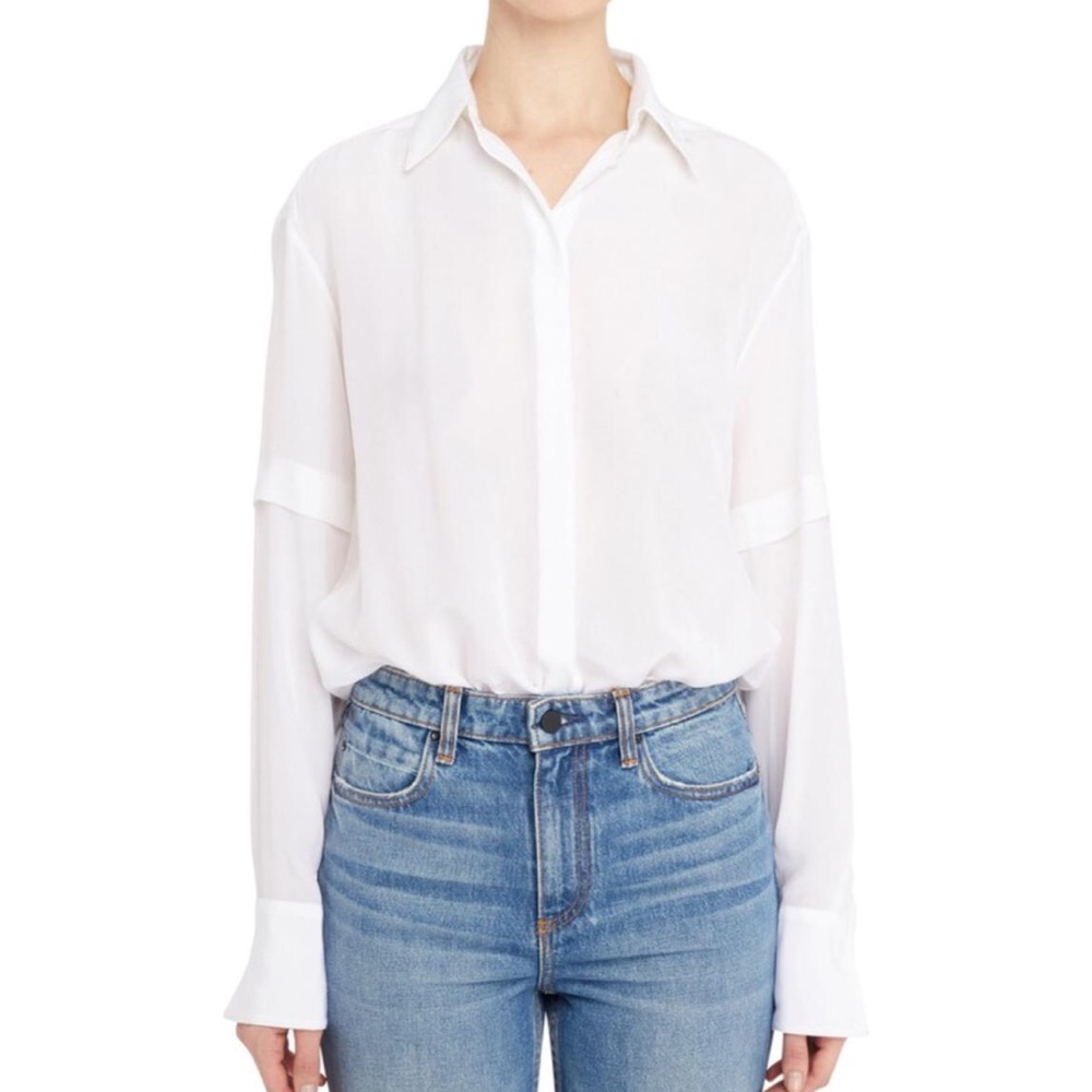 ALIX NYC SILK MERCER BODYSUIT SIZE LARGE IN WHITE